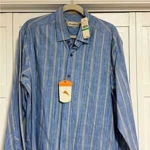 Tommy Bahama Blue Vertical Striped Casual Button Down Shirt